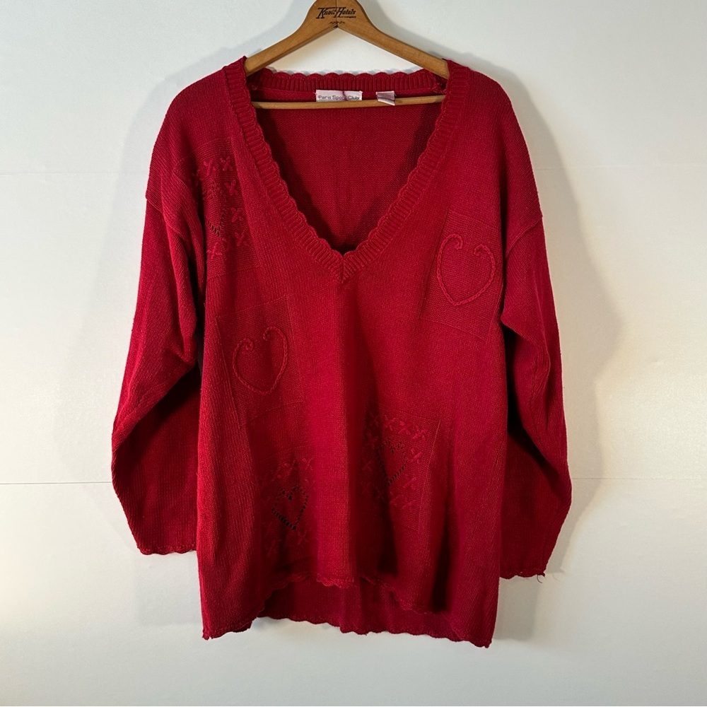 VTG Red Heart Deep V-Neck Sweater